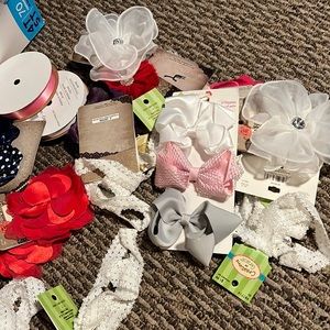 Baby bows, clips, headbands and ribbon